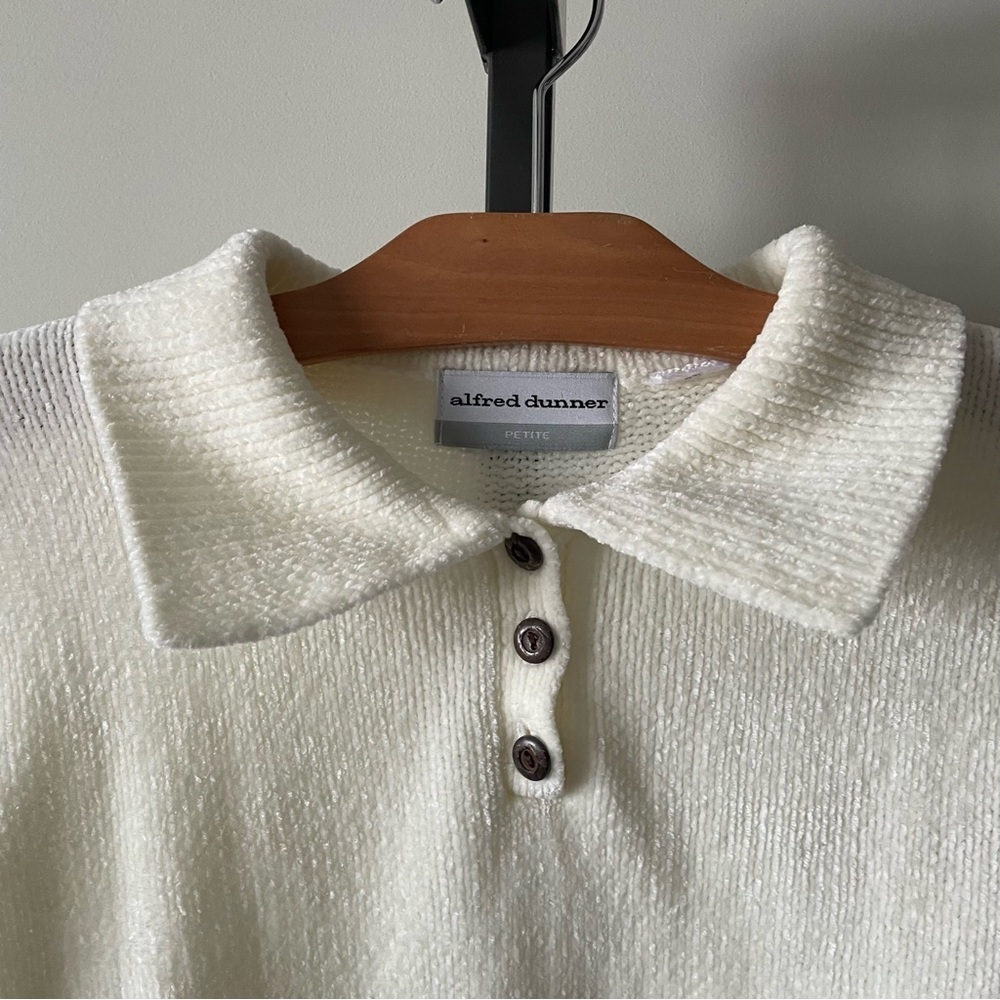 Vintage Alfred Dunner Floral Embroidered Chenille Sweater Polo Collar Grandma - Picture 3 of 8